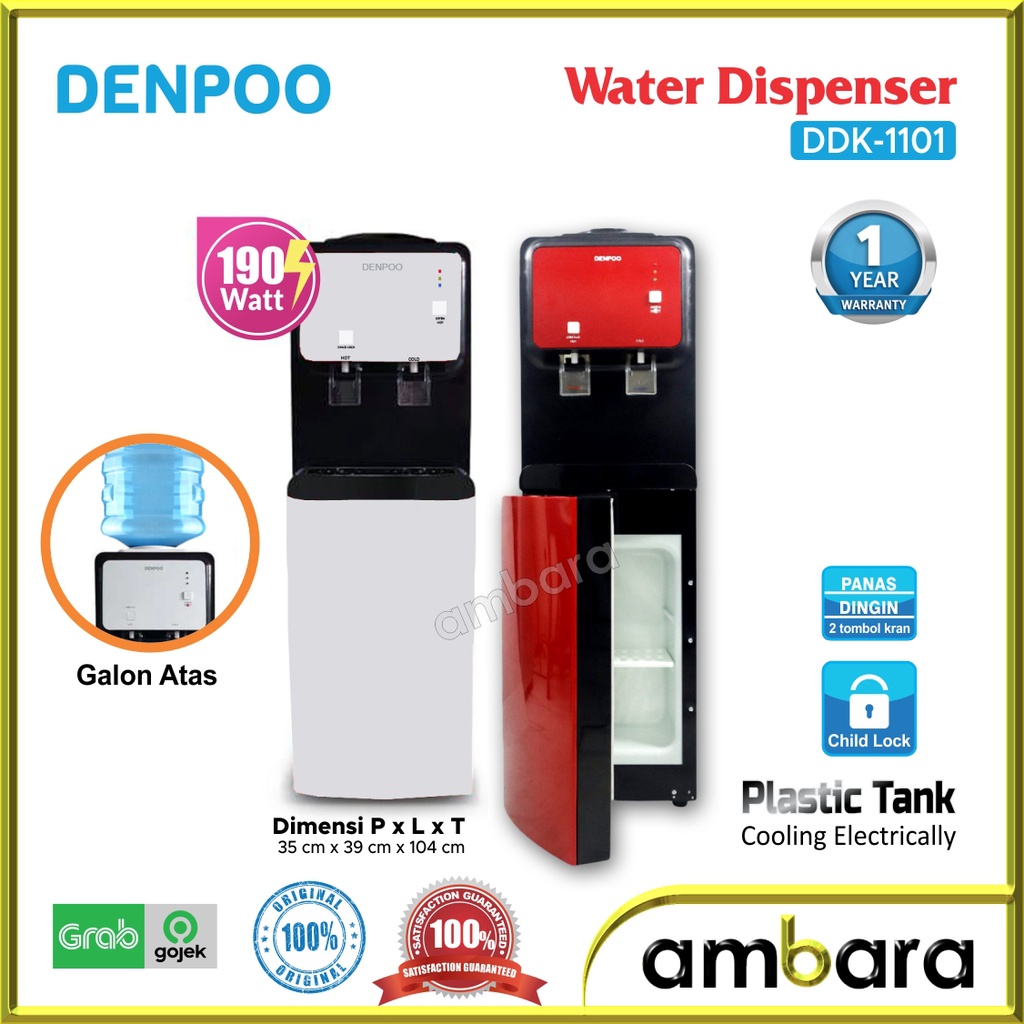 Jual Dispenser Air Denpoo DDK1101 Hot Cold Galon Atas Low Watt DDK