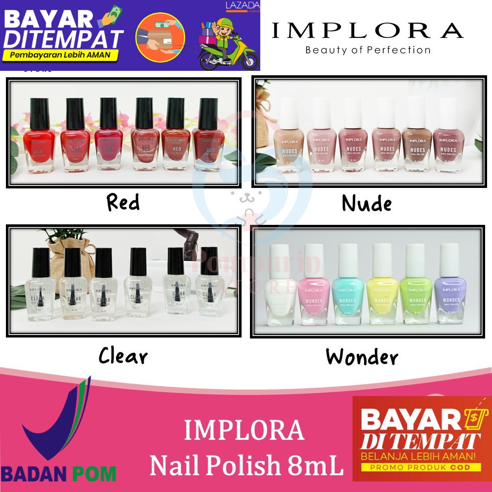 Jual Isi Pcs Implora Kutek Nail Polish Nude Wonder Red Bening Clear Shopee Indonesia