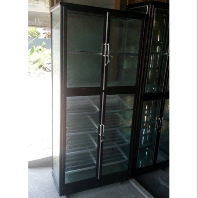 Jual Rak Sepatu Aluminium Pintu Frame Coklat Kaca Es Roda