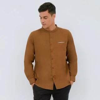 M231 Kemeja Pria Koko Shanghai Polos Oxford Panjang Coklat 1552L