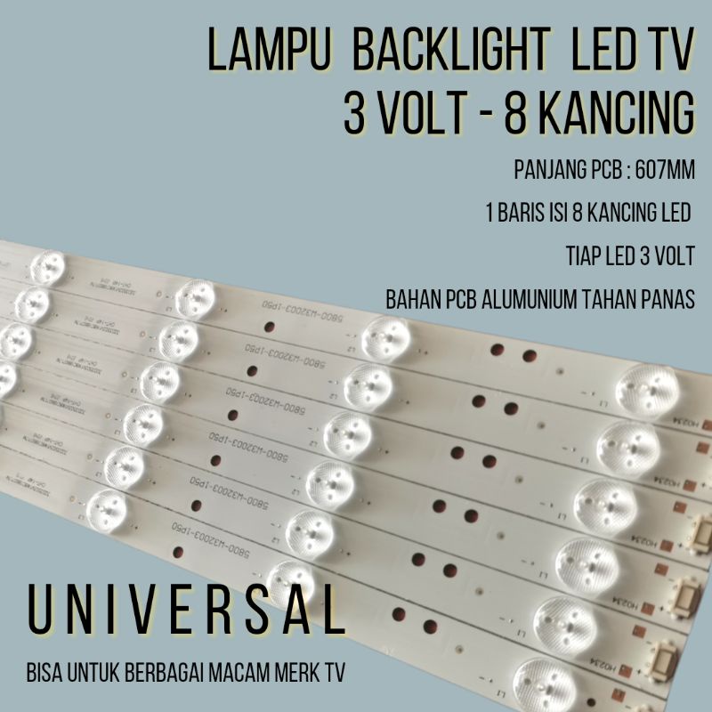 Jual Lampu Backlight TV LED 3V 8K 3 Volt 8 Kancing Cembung Universal ...