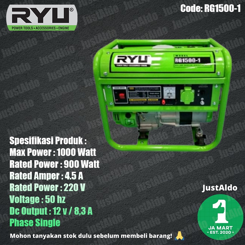 Jual Mesin Genset RG1500-1 1000 Watt Ryu Generator | Shopee Indonesia