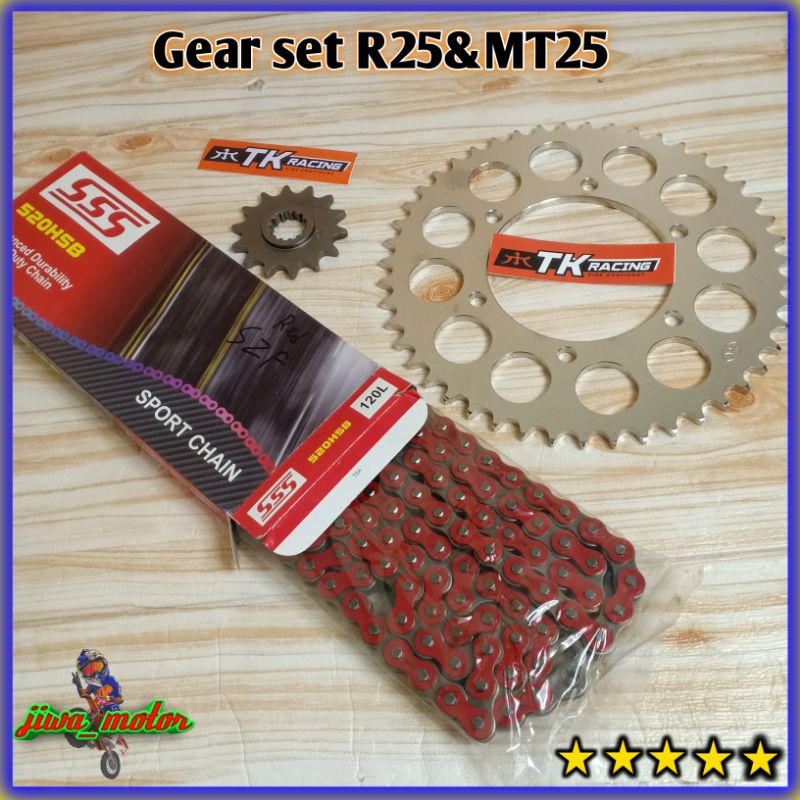 Jual Gear Set R25 MT 25 TK Racing Rantai SSS Merah 520HSB 120L Original ...