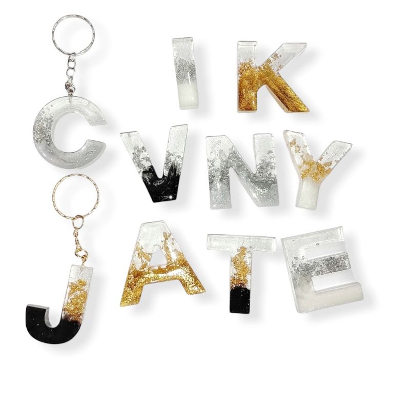 Gantungan Kunci Inisial Resin Custom Nama Huruf Alphabet Angka Number  Initial Resin Keychain 3D Handmade Customize
