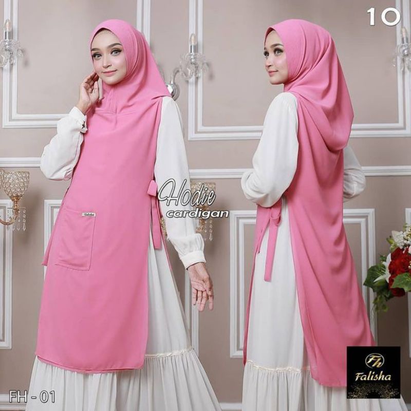 Jilbab Instan Khimar Hoodie Cardigan – Hijab Bergo Ceruty Pet Antem 2 Layer, Tali Samping & Saku