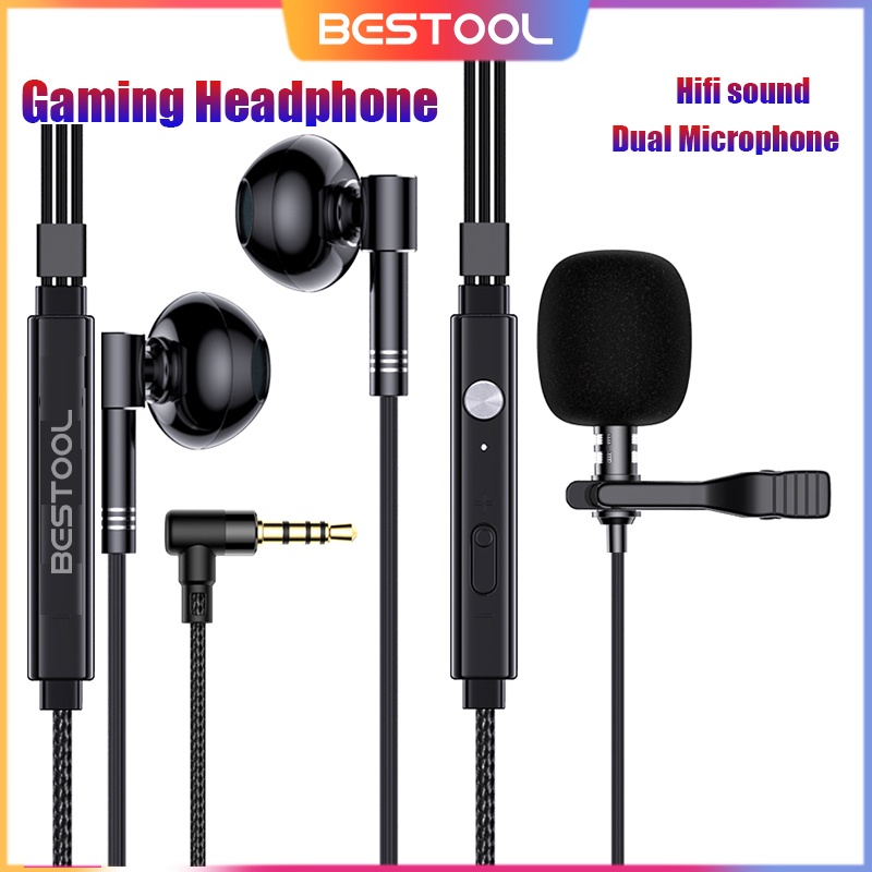 Jual BESTOOL Headset Gaming Lavaliver Double Microphone untuk handphone Computer Live Karaoke 3