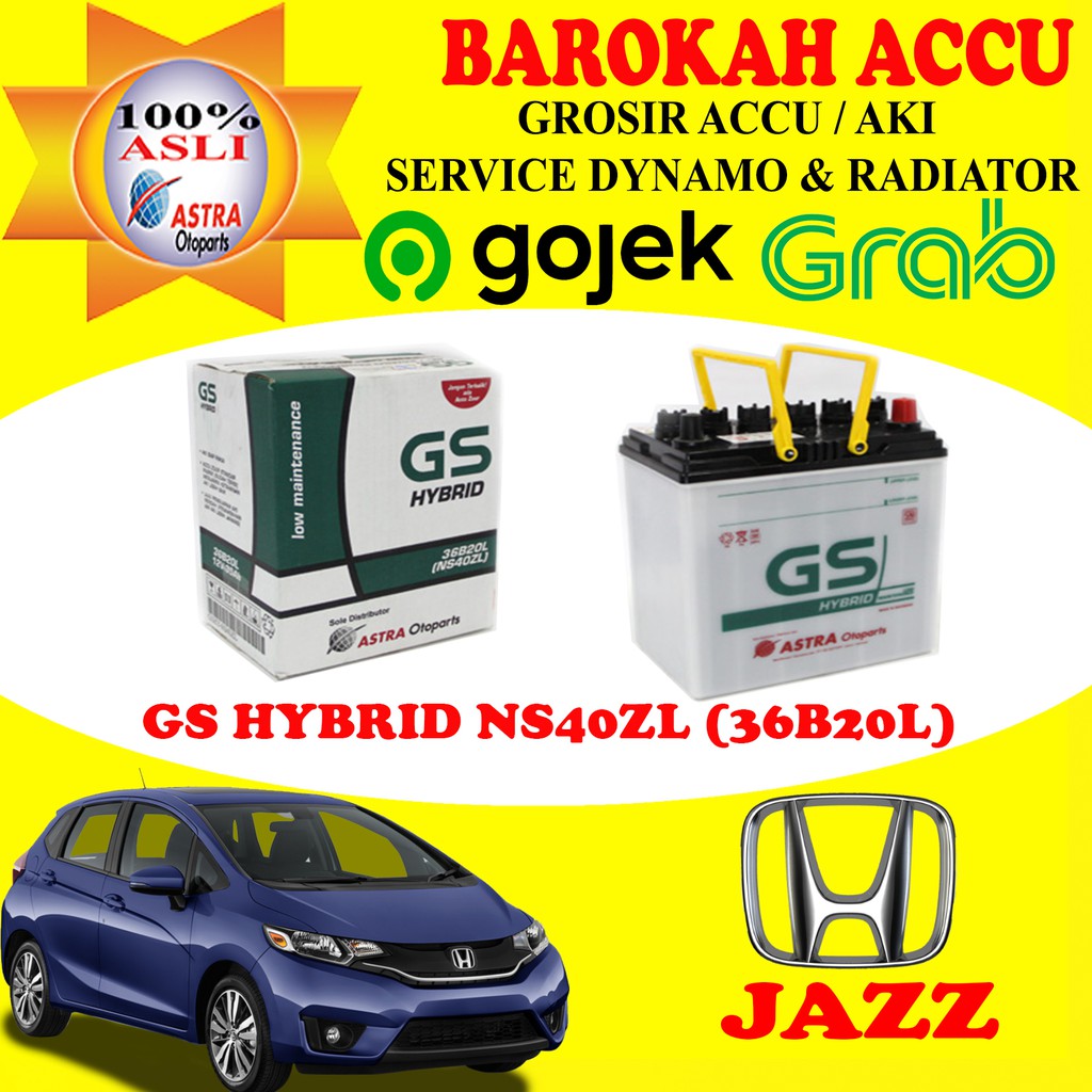 Jual AKI GS ASTRA MOBIL HONDA JAZZ GS HYBRID NS40ZL / 36B20L , 35 AH