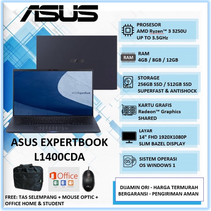 Jual Laptop Asus Expertbook L1400CDA AMD Ryzen 3250U Ram 12GB SSD