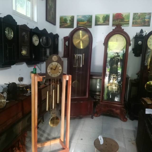 Jual jam almari kayu bandul junghans senar 11 dual chime ave Maria