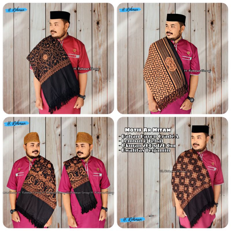 Jual sorban ar-rida motif batik kasmiri hitam premium sorban kashmiri ...