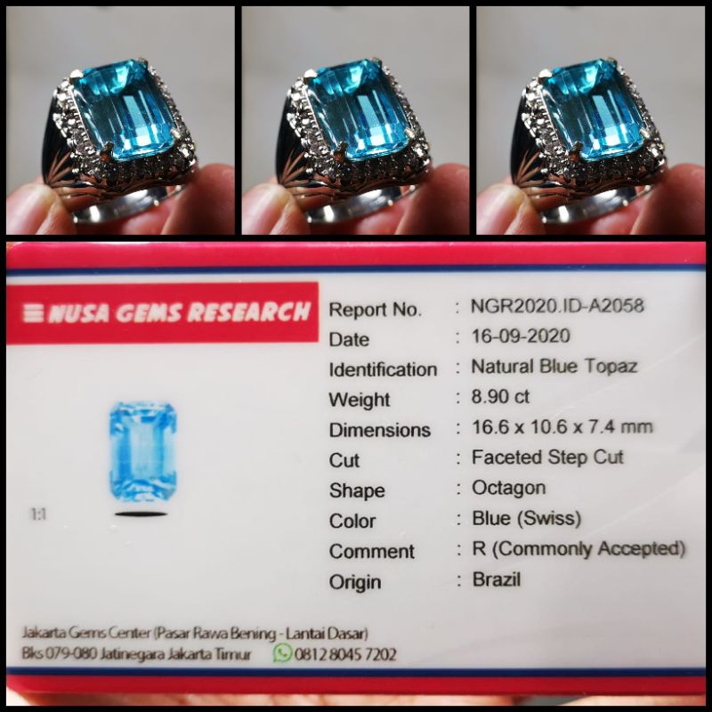 Jual Cincin Batu Permata Natural Swiss Blue Topaz Concave Plus Memo Shopee Indonesia 8940