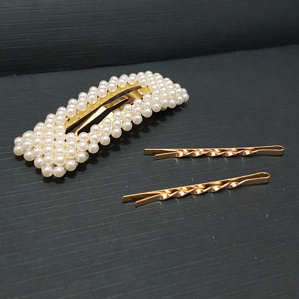 Jual Jepit rambut set - D-057 - 1 set : isi 3 pc - kotak dengan mutiara ...
