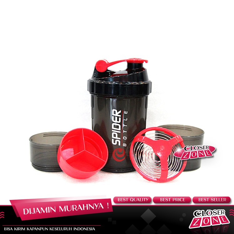 Jual Spider Botol Minum Whey Protein GYM Shaker 3 Part 500ml - Black ...