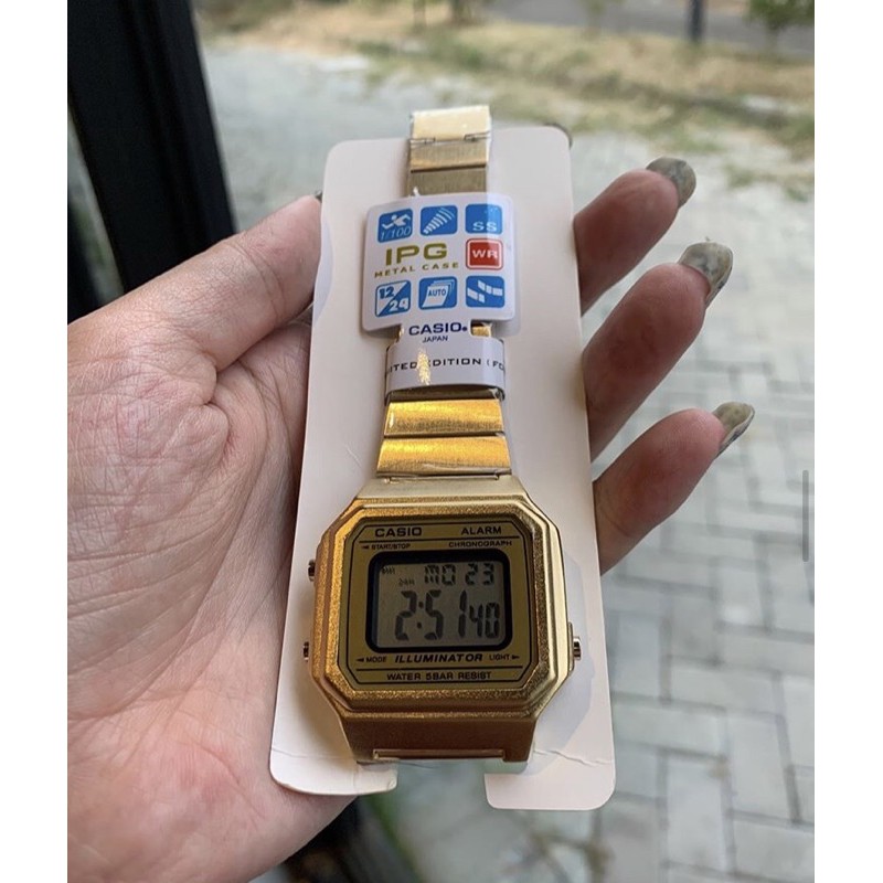 Jual casio stainless IPG square black gold | Shopee Indonesia