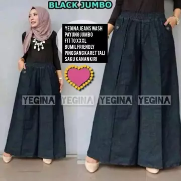 Kulot Jeans Jumbo Wanita Mayung Panjang Besar Xxl Xl Bigsize Blue Navy Black