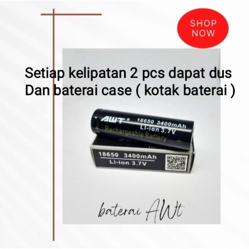 Jual Baterai AWT 18650 ORIGINAL Hitam 3400mah batrei battery batre ...
