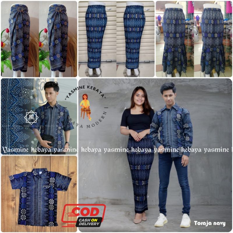 Jual Couple Rok Plisket Dan Lilit Jumbo Set Kemeja Batik Pria Baju Batik Couple Motif Toraja 9080