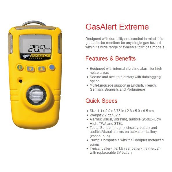 Jual BW Single GasAlert Extreme Oxygen O2, single gas detector O2