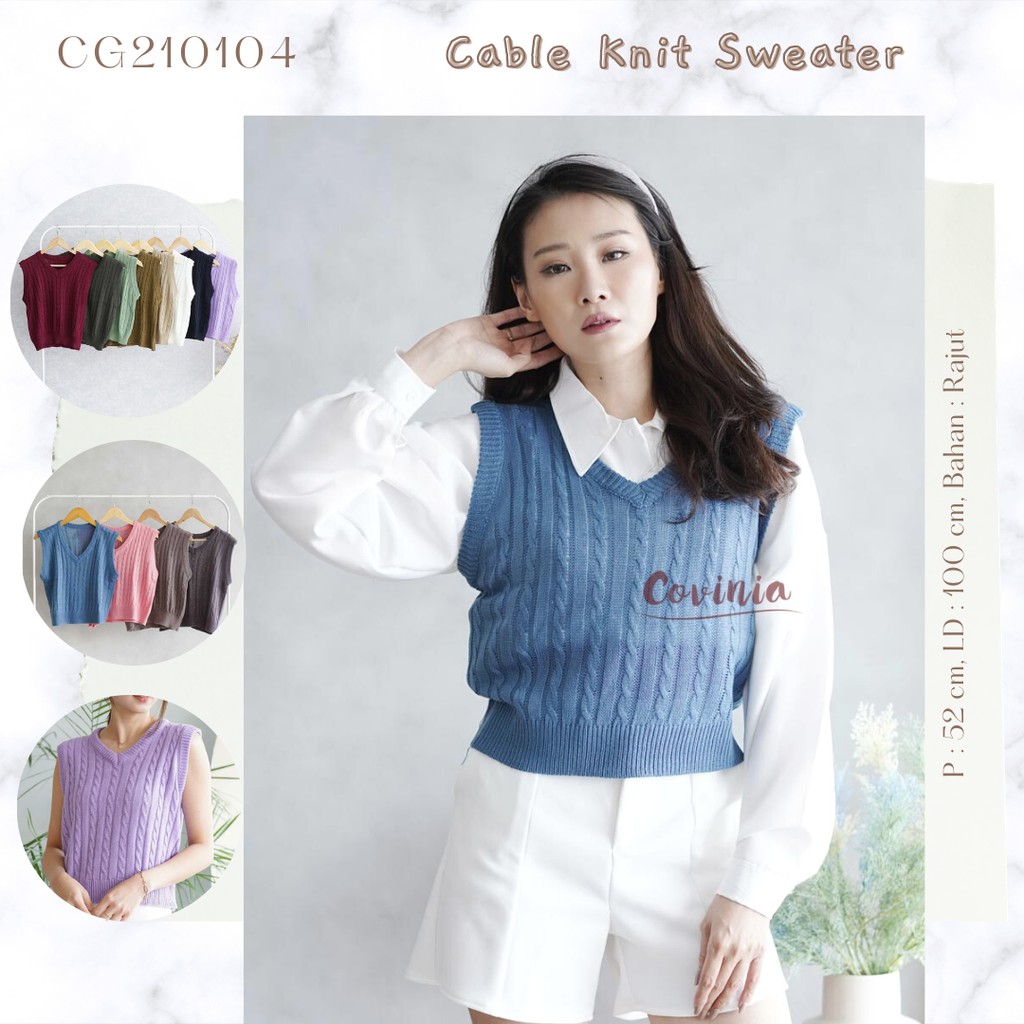 Jual Cable Knit Sweater Baju Rajut Vest Sleeveless V Neck Tanpa Lengan ...