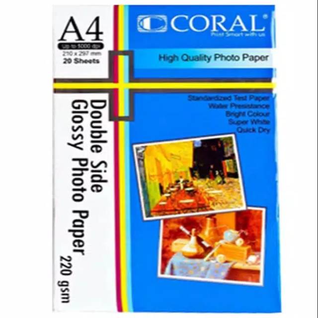 Jual KERTAS CORAL GLOSSY PHOTO PAPER DOUBLE SIDE A4 220 GSM | Shopee ...