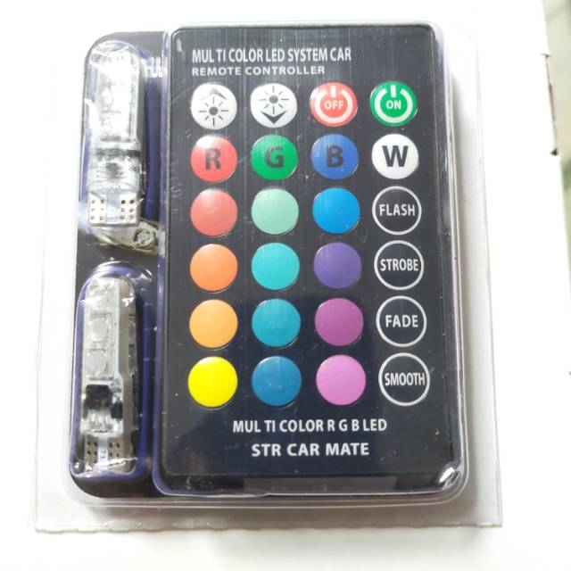 Jual lampu LED mobil motor cob T10 RGB jelly isi 2 pcs remote senja sen ...