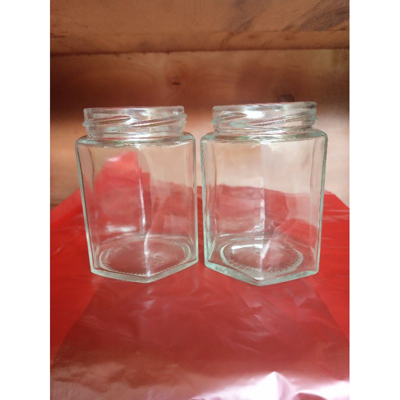 Jual botol bekas hexagon (isi 4pcs)botol kaca botol 6 sisi ukuran 250ml ...