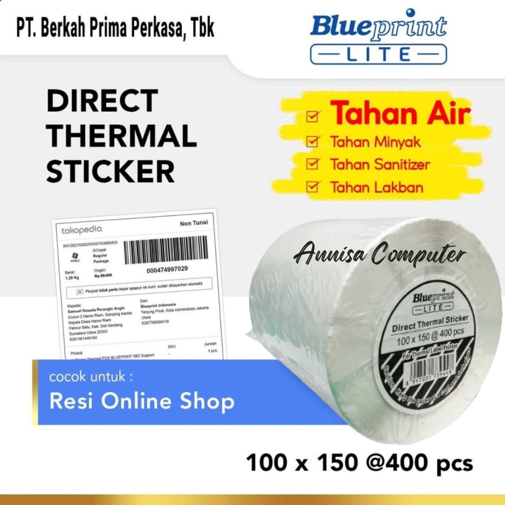 Jual Direct Thermal Sticker Label Resi BLUEPRINT Lite 100x150 Mm Isi ...