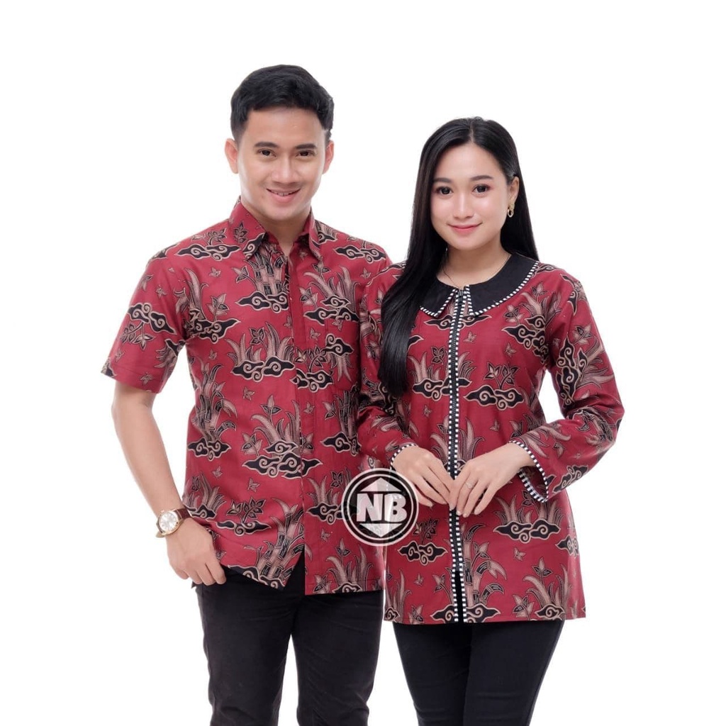 Jual Set Couple Batik Warna Merah Atasan Batik Cewek Atasan Batik