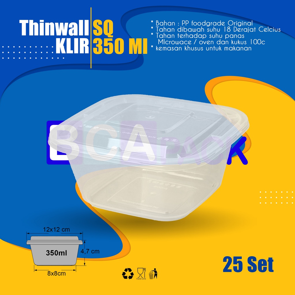 Jual Thinwall Merek Klir 350 Ml Sq 350ml Anti Pecah Kotak Makan Isi