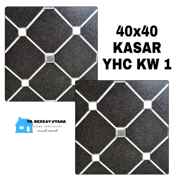 Jual Keramik Lantai Garasi 40x40 Kasar Timbul Motif Hexagon Kotak Hitam