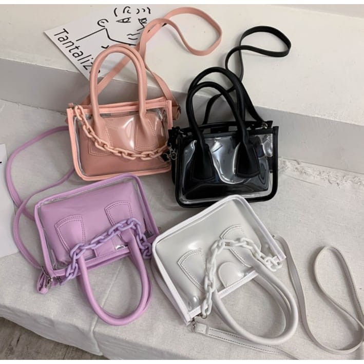 TAS SELEMPANG WANITA TRANSPARAN BENING EUGENE FASHION KOREA SLING BAG KEKINIAN BATAM TERMURAH