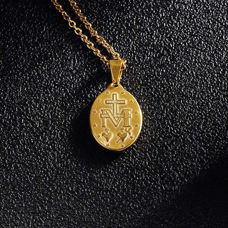 ALPHA OMEGA - Kalung Medali Wasiat Bunda Maria Titanium | Aksesoris Rohani Wanita Katolik