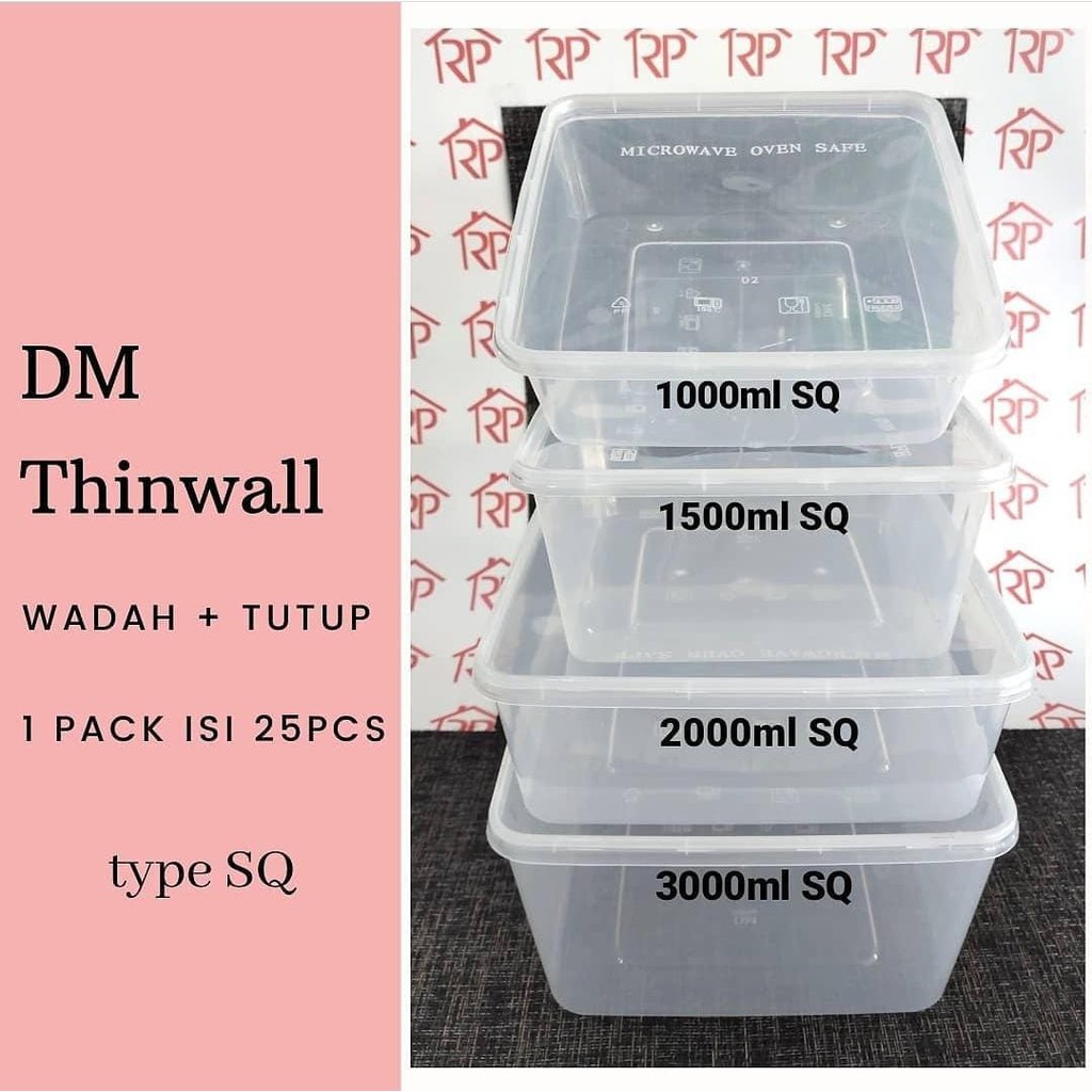 Jual Isi 25 Pcs Thinwall Dm Uk 1000 Ml Sq Food Container Dm 1000