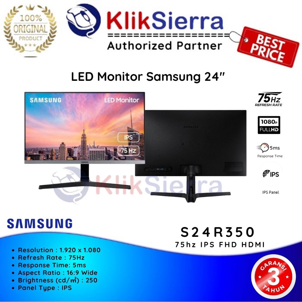 Jual Monitor LED Samsung 24 Inch S24R350 75hz IPS FHD HDMI Garansi ...