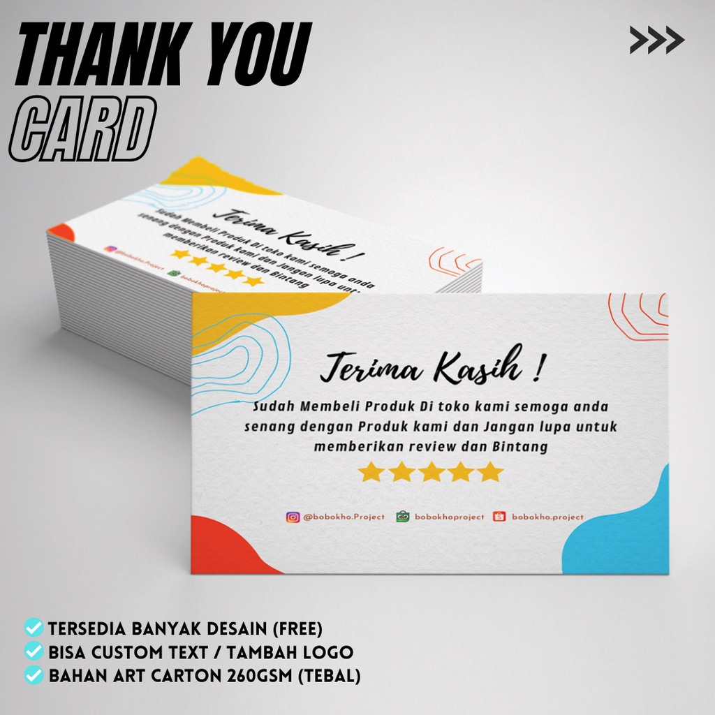 Jual Thank You Card Thanks Card Kartu Ucapan Terimakasih Kartu Ucapan Online Shop Custom