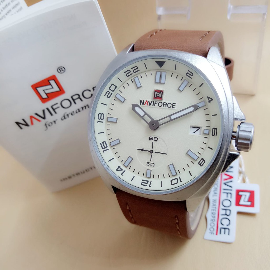 Naviforce 9104 Jam Tangan Kasual Pria Murah Anti Air Tali Kulit Analog Quartz Original
