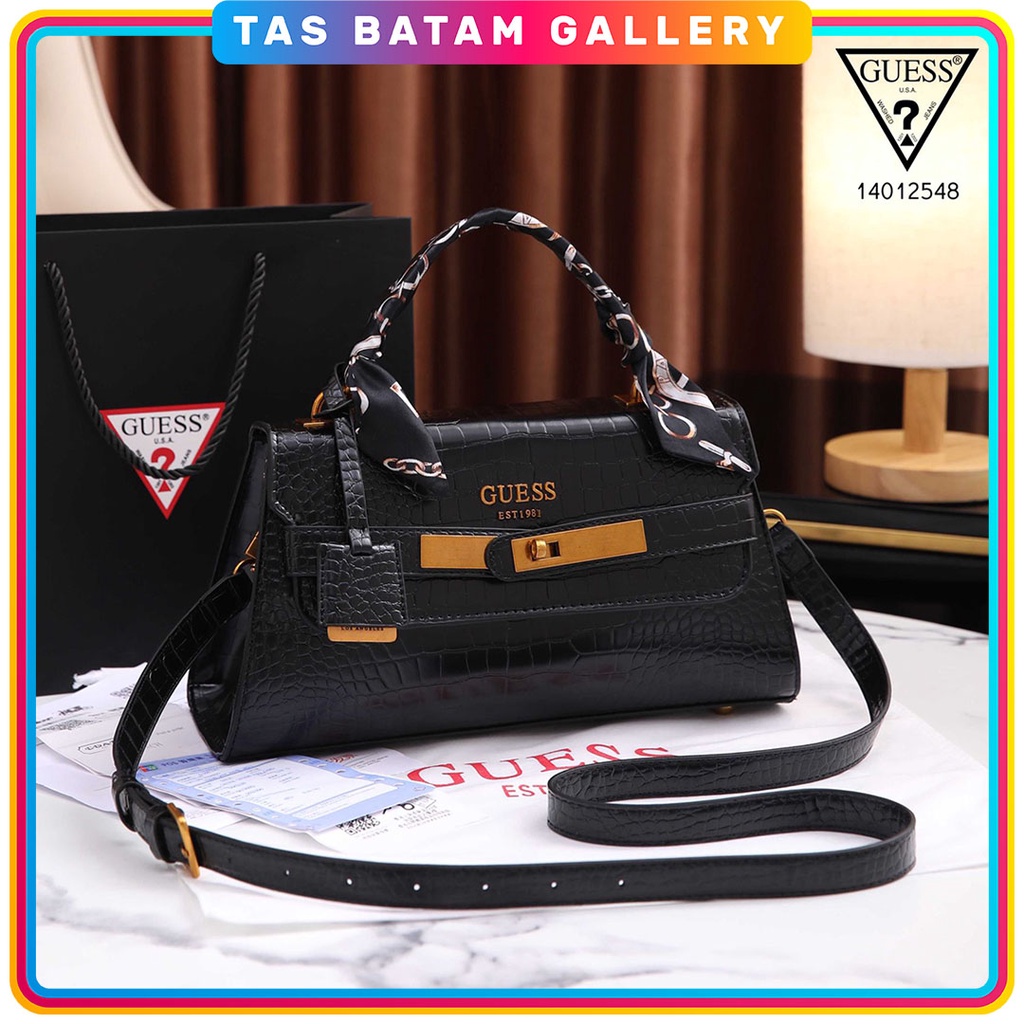 Jual TAS Guess Enisa CrocEmbossed Faux Leather Top Handle Flap Bag