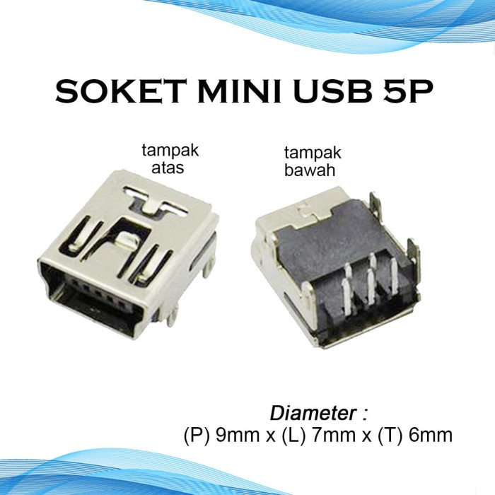 Jual Soket Mini USB Kosong Cewek/Betina/Female Plug SMD MINI 5P USB ...