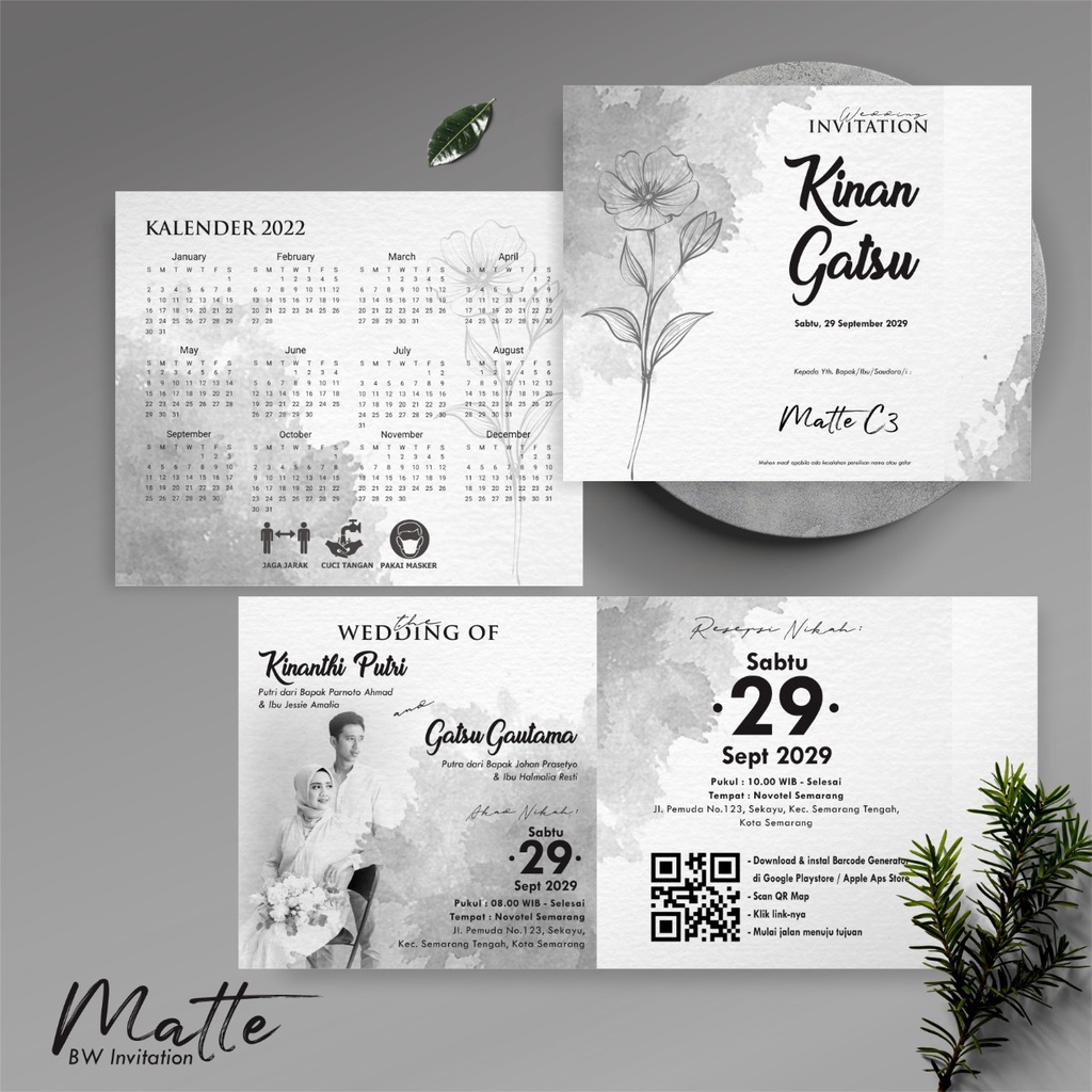 Jual UNDANGAN PERNIKAHAN AESTHETIC MATTE BW - UNDANGAN HITAM PUTIH