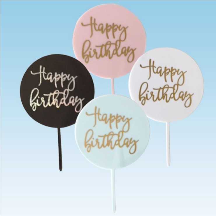 Jual Cake Topper Hbd Bulat Solid Flexi Hiasan Kue Ultah Tusukan Kue