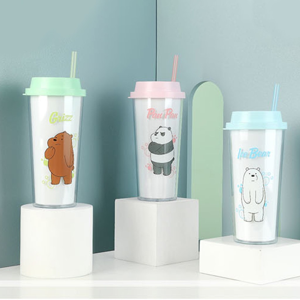 Jual Miniso Botol Minum We Bare Bears Tumbler Tempat Air Minum Sedotan Straw 550ml Gelas Water 6466