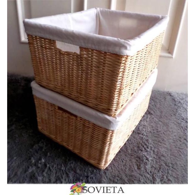 Jual Natural Rattan Wicker Basket With Liner / Kotak Keranjang Rotan