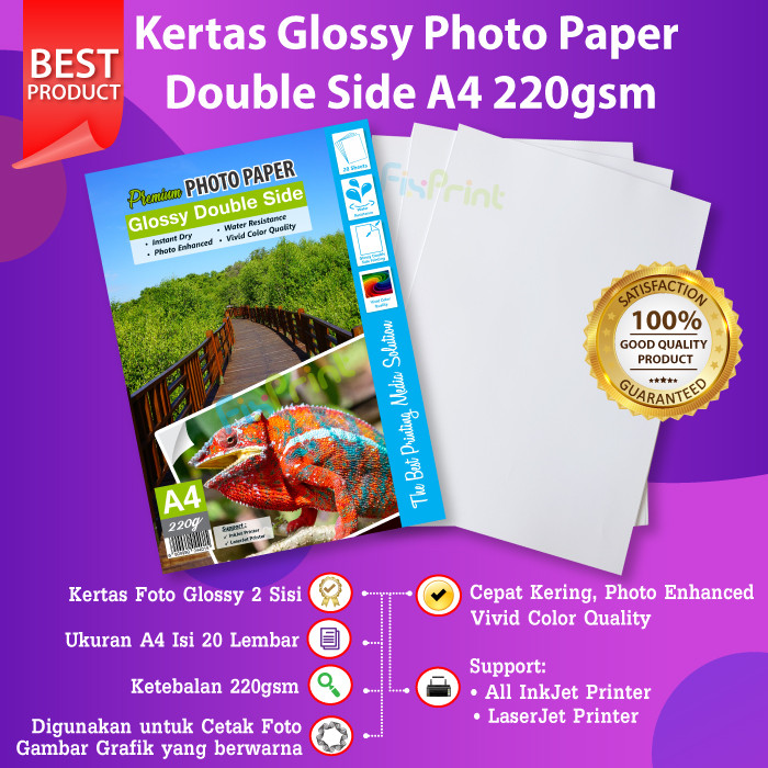 Jual Kertas Foto Glossy A4 230gsm Photo Paper Glossy Single Side 20