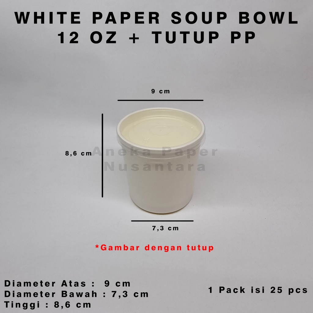 Jual White Paper Soup Cup 12 Oz + Tutup Plastik Food Grade | Shopee ...