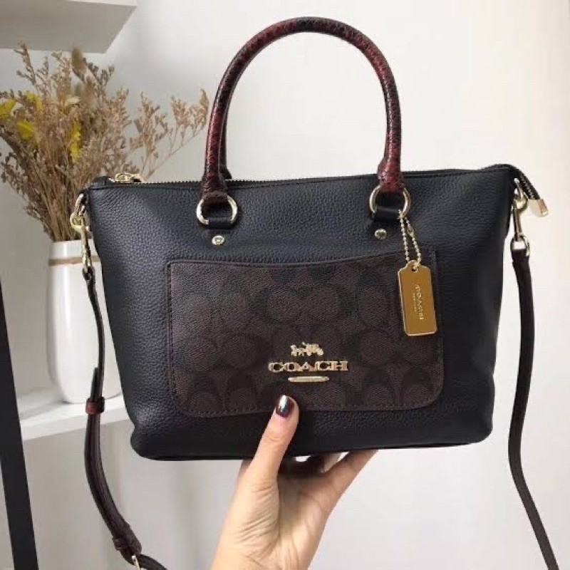 Jual Coach Mini Emma Satchel Signature Canvas Colorblock Snake Brown ...