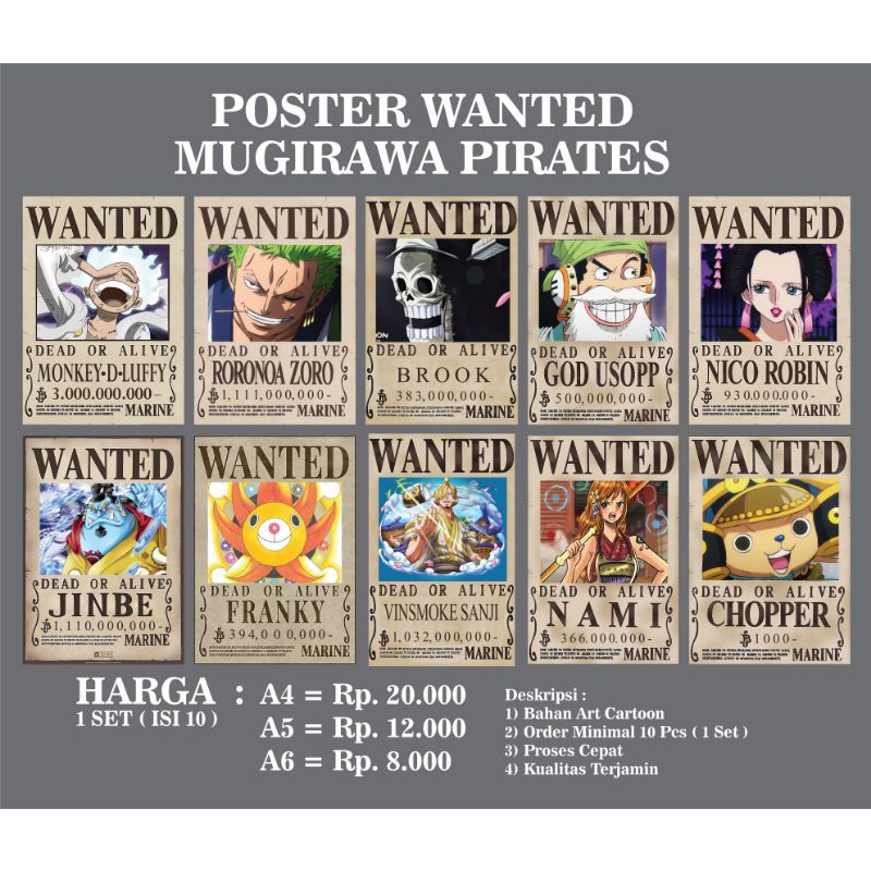 Jual Poster Bounty One Piece 1 SET Isi 10 A6, A5 Dan A4 | Shopee Indonesia