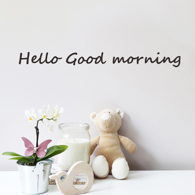 Jual Stiker Dinding Desain Tulisan HELLO GOOD MORNING Bahasa Inggris