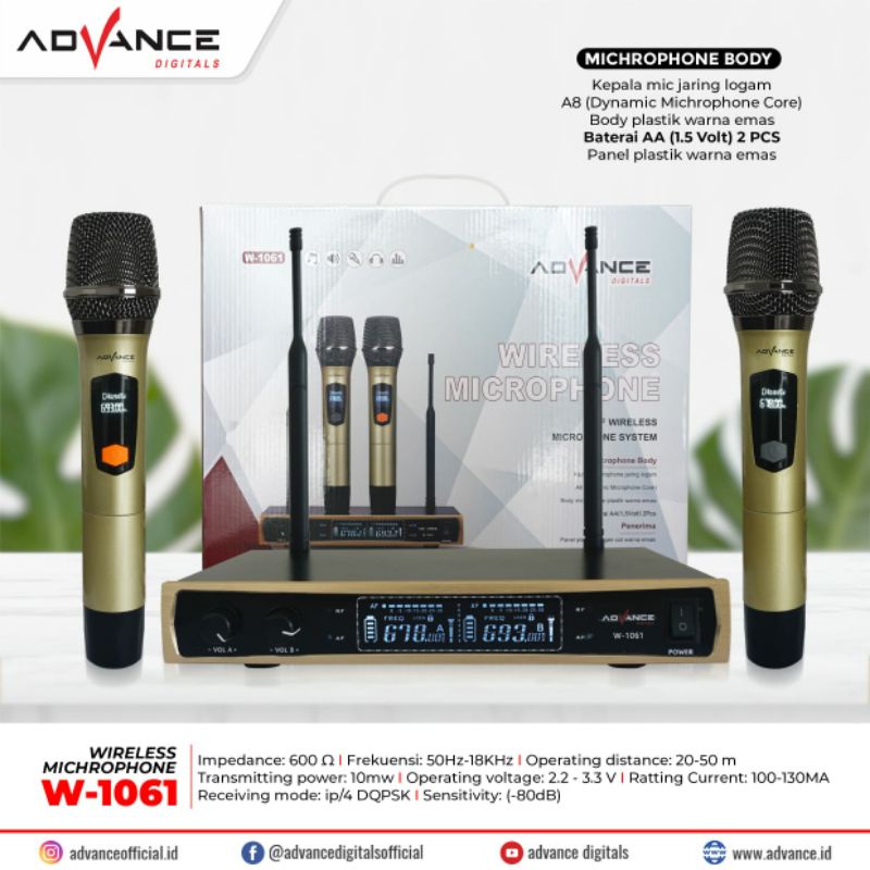 mic wireless double advance w 1061 microphone advance w1061