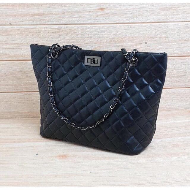 Jual Tas wanita Tote Bag Import Chanel Tote Ada Tali Rantai Kulit Hitam Shopee Indonesia