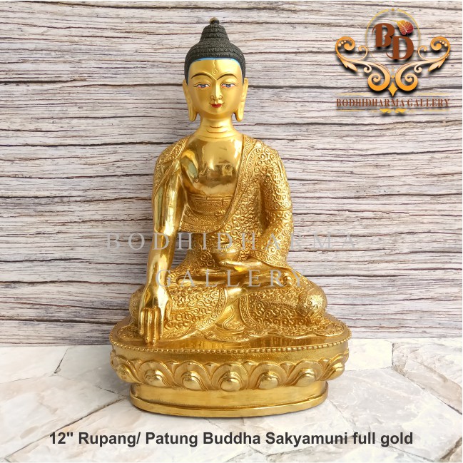 Jual Patung Rupang Arca Logam Buddha Shakyamuni Full Gold Inch